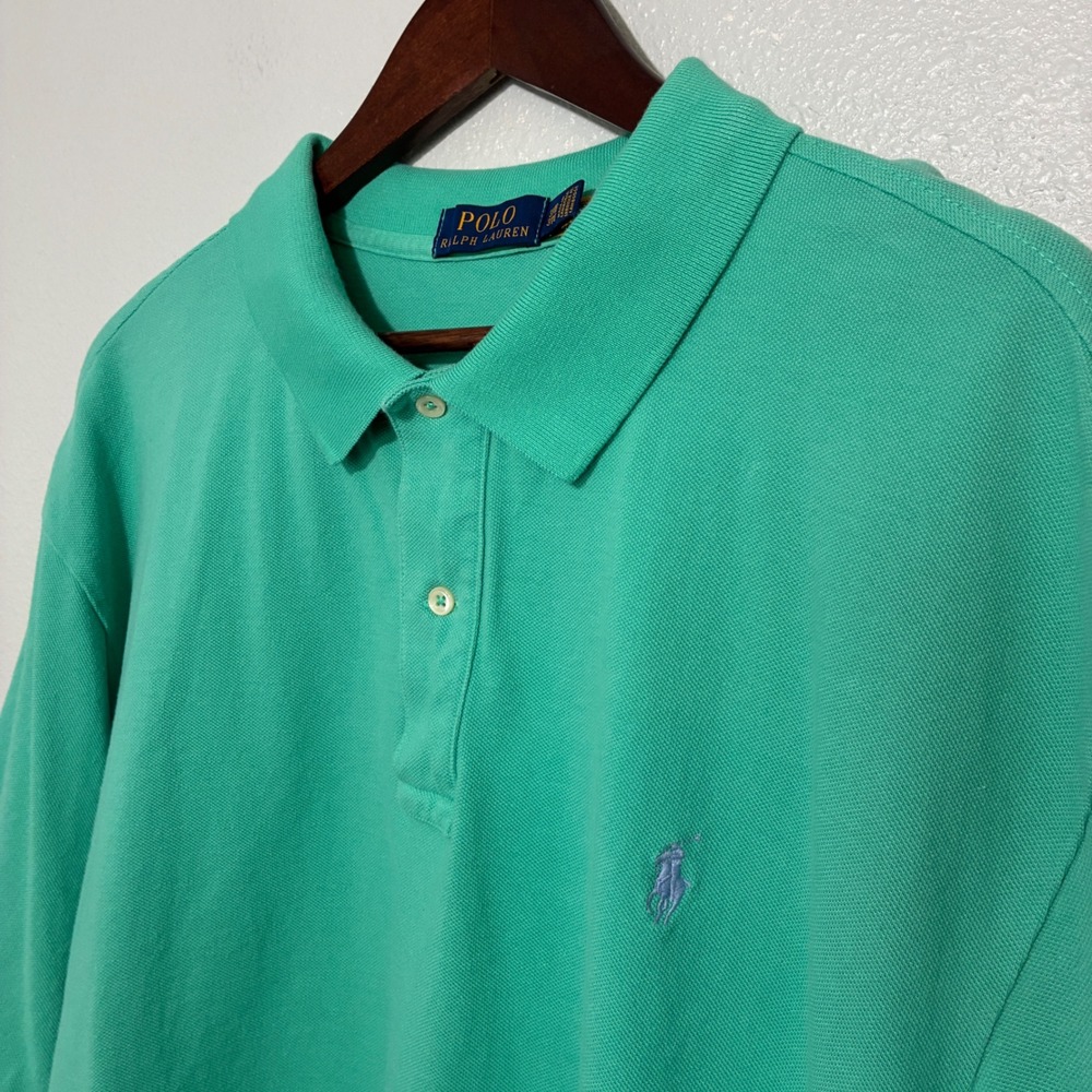 Polo Ralph Lauren Mens 3XB Green Pique Cotton Short Sleeve Polo Purple Pony